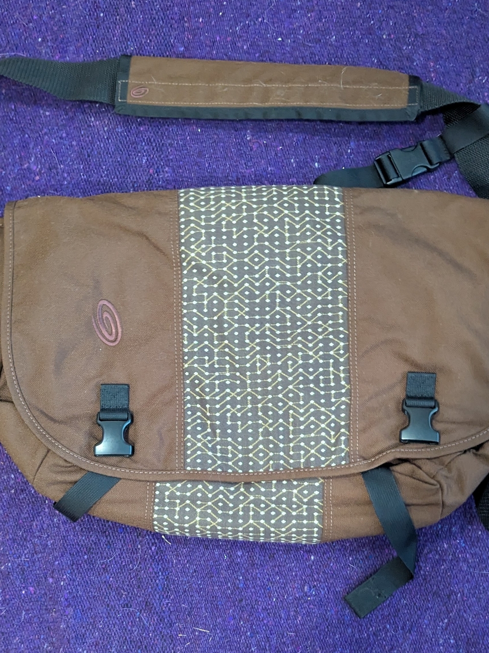 Timbuk2 Brown Messenger Bag with Patterned Center Panel